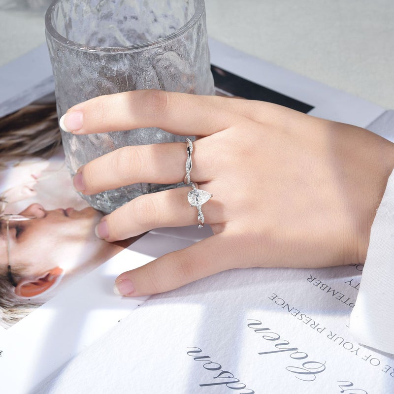 New Water Droplets 7*10Mm 2 Karat Full Moissanite Ring Engagement Diamond Ring Ladies Stacked - Image 4